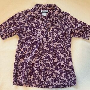 Columbia Women’s Button Down Shirt with Purple Floral Pattern